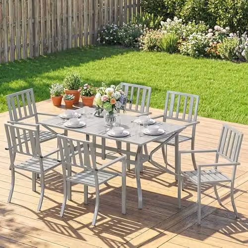 Outsunny 7 Piece Modern Garden Dining Set with Rectangular Metal Table and 6 Chairs in Grey – 4