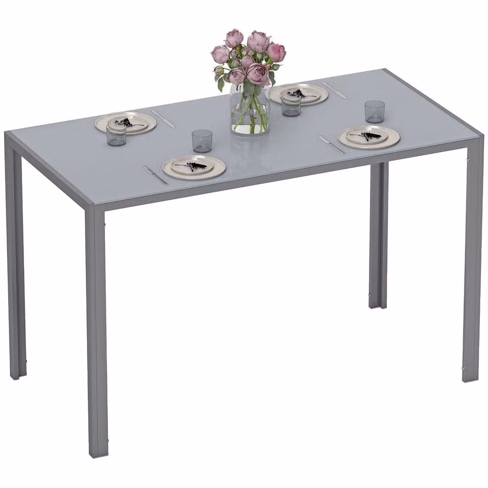 HOMCOM Modern Rectangular 4 Seater Dining Table with Grey Tempered Glass Top, W/D/H: 120 x 60 x 75 cm – 2