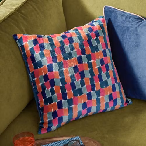 Riva Home Metro Blocks Geometric Velvet Jacquard Decorative Cushion, Multicolour, W/D/H: 45 x 45 x 45 cm – 4