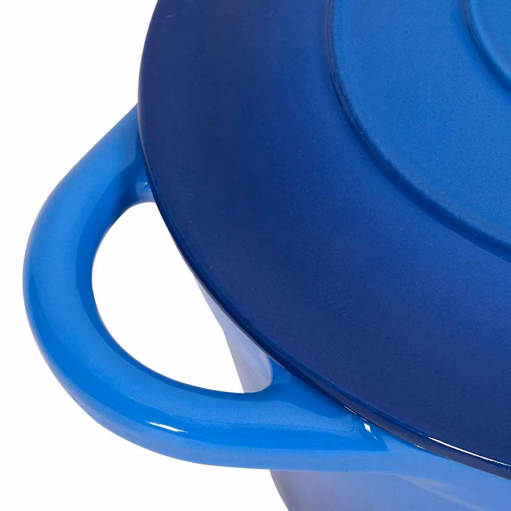PAWNORA Blue Enamel Cast Iron Oval Dutch Oven with Glass Lid Casserole Stockpot – 4