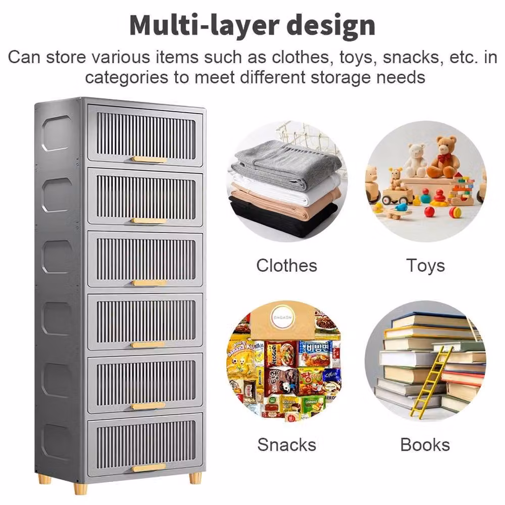 EONLION 6 Tier Plastic Storage Cabinet in Grey with Hinged Doors – 3