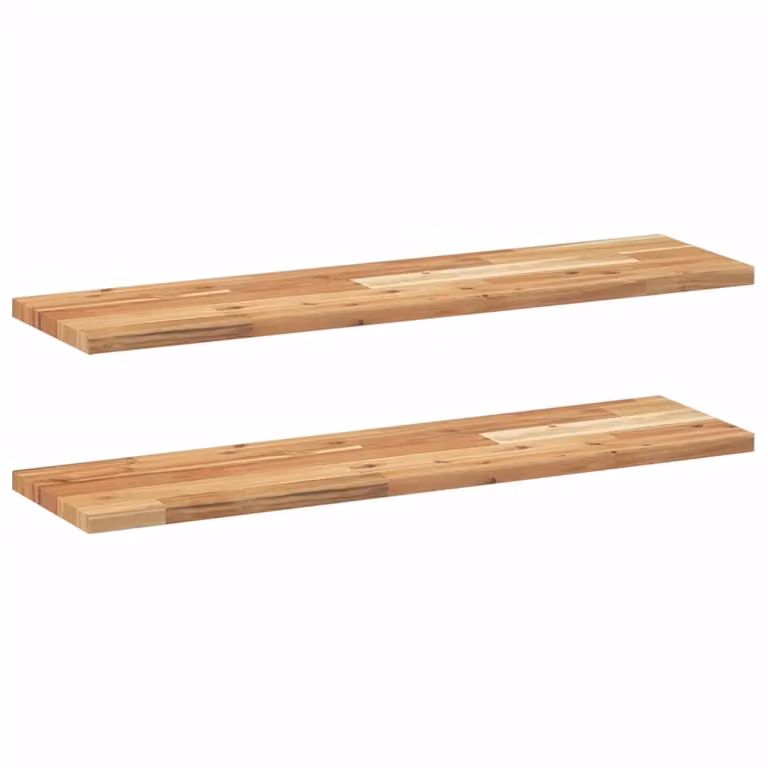 Berkfield Home Set of 2 Floating Wall Mounted Acacia Wood Shelves, Brown, W/D/H: 80 x 20 x 2 cm