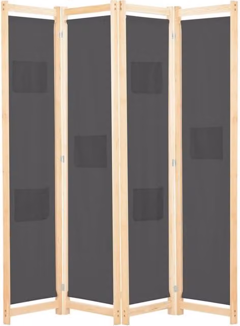 Berkfield Home 4-Panel Grey Fabric Room Divider, W/D/H: 160 x 4 x 170 cm