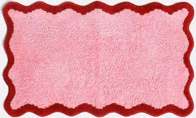 OHS Scallop Edge Tufted Non-Slip Bath Mat, Pink and Red, W: 45 cm, D: 75 cm – 1