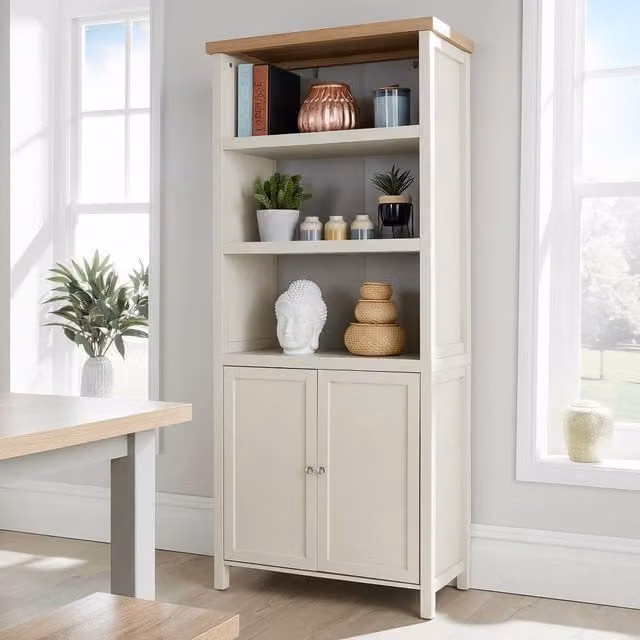 Home Source Avon 2 Door Bookcase Display Shelving Storage Unit in White and Oak Effect