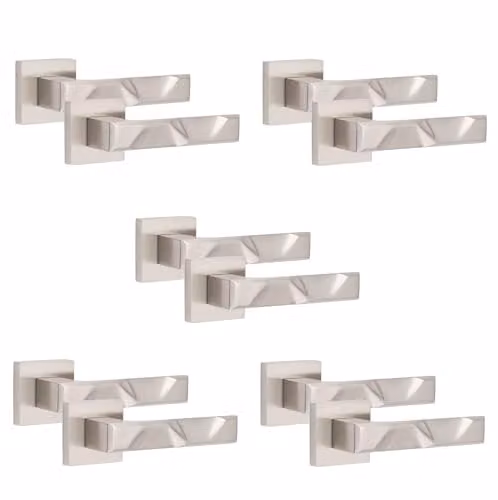 Golden Grace Nova Square Rose Door Handles in Brushed Silver, 5 Pairs