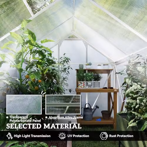Outsunny Silver Polycarbonate and Aluminium Walk-In Greenhouse with Sliding Door – 3