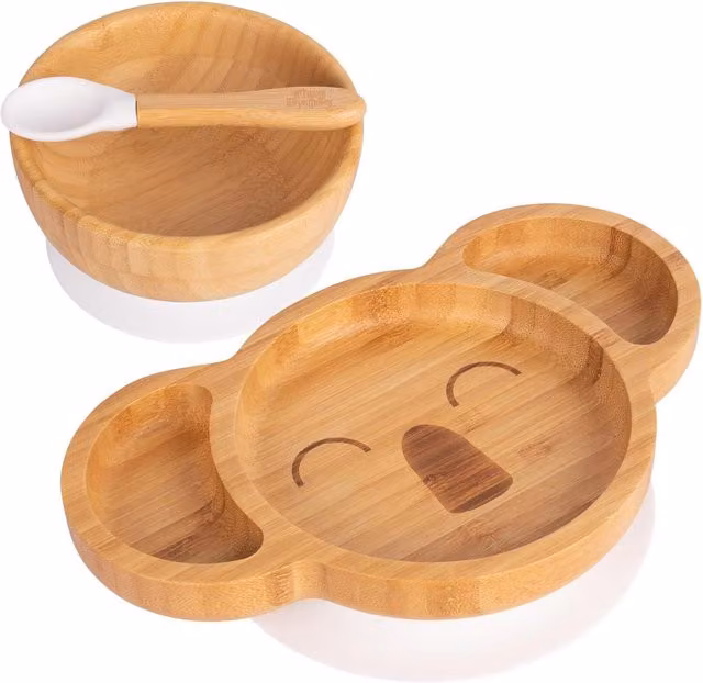 Tiny Dining Children's Bamboo and Silicone Koala Suction Dinner Set in White