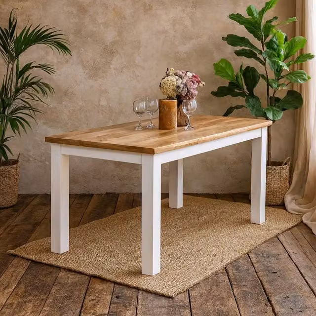 Wyld Haus Alington Rectangular Solid Mango Wood Dining Table in White and Brown, W: 170 cm, D: 76 cm, H: 76 cm