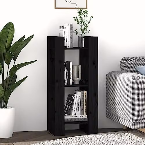 vidaXL Black Solid Wood Pine Book Cabinet and Room Divider W/D/H: 41 x 35 x 91 cm – 5