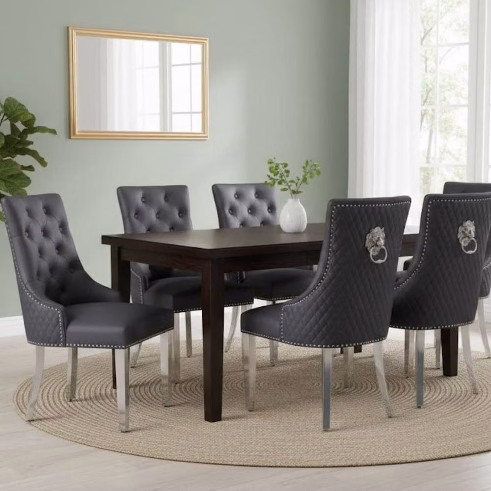 Home Luxe Interior Set of 6 Majestic Hudson Grey Leather Lion Knocker Dining Chairs – 4