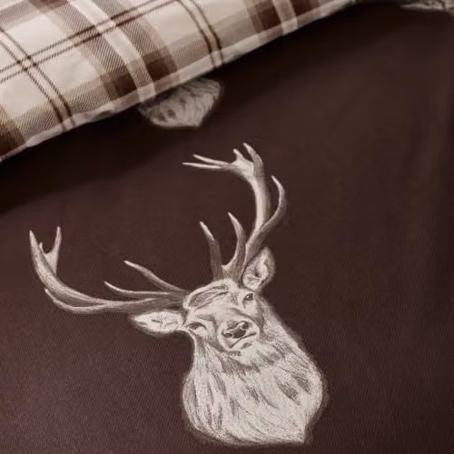Catherine Lansfield Stag Check Reversible Single Duvet Cover Set, Chocolate Brown, W/D/H: 135 x 200 cm and 50 x 75 cm – 4