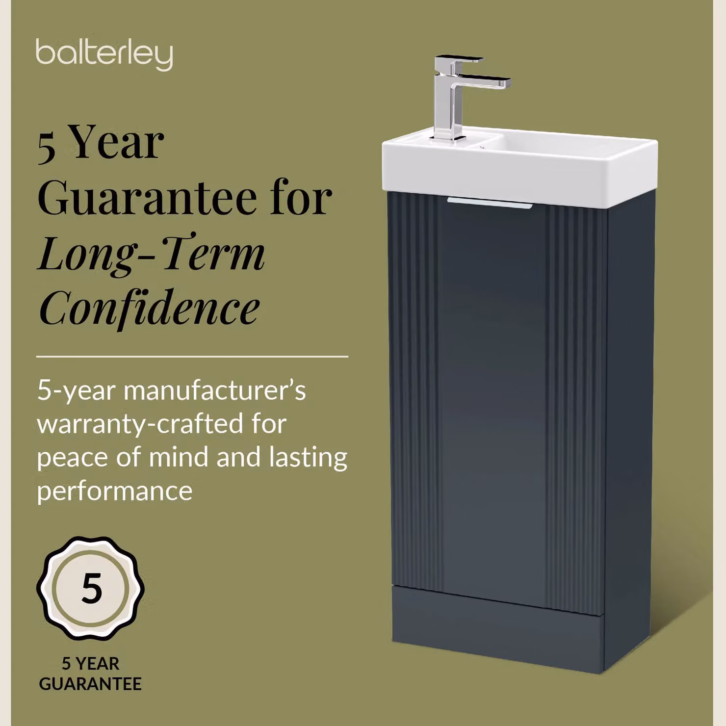 Balterley Retro Freestanding Bathroom Vanity Basin Unit in Matt Grey, W/D/H: 40 x 40 x 78.1 cm – 4