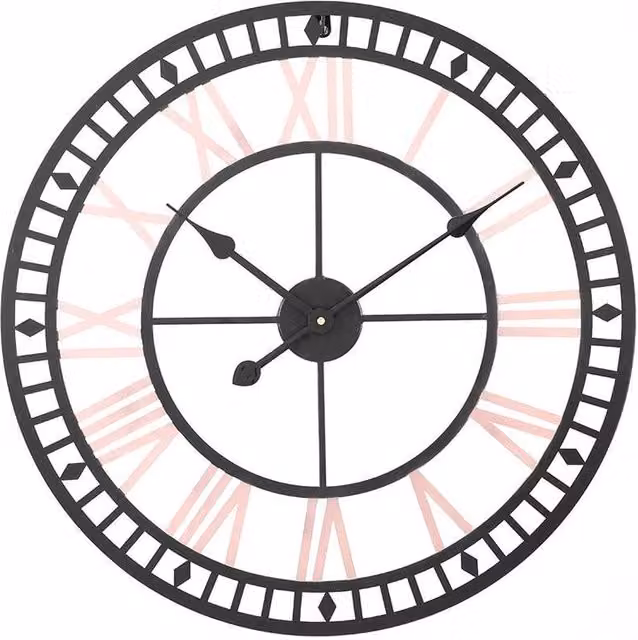 PAWNORA Retro Round Metal Outdoor Garden Wall Clock in Black and Pink