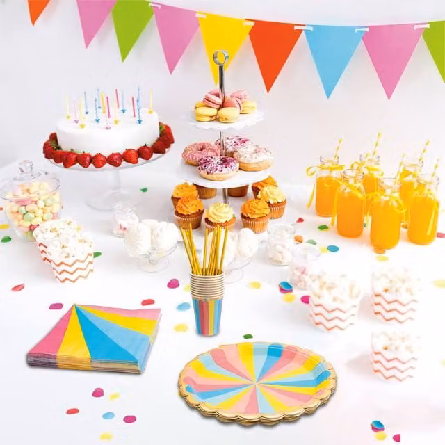 Cheetah 40 Piece Rainbow Party Tableware Set in Multicolour