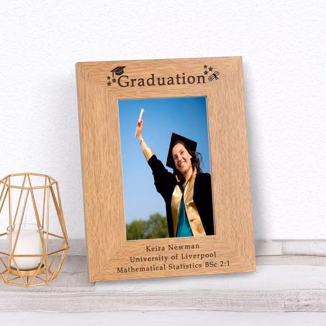 Uniqueful Personalised Graduation Wood Picture Frame, Brown, 6x4 inch