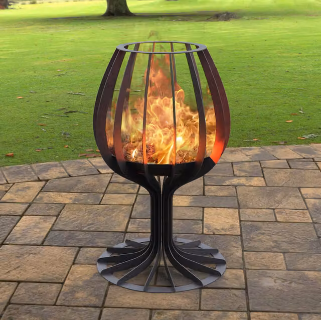 Laser Hut Black Steel Wine Glass Fire Pit Fire Bowl