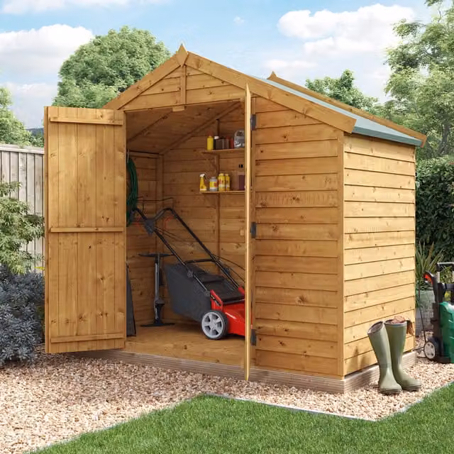 BillyOh Keeper Overlap Apex Wooden Garden Shed in Brown, Windowless, W/D/H: 121.92 x 121.92 x 2.92 cm