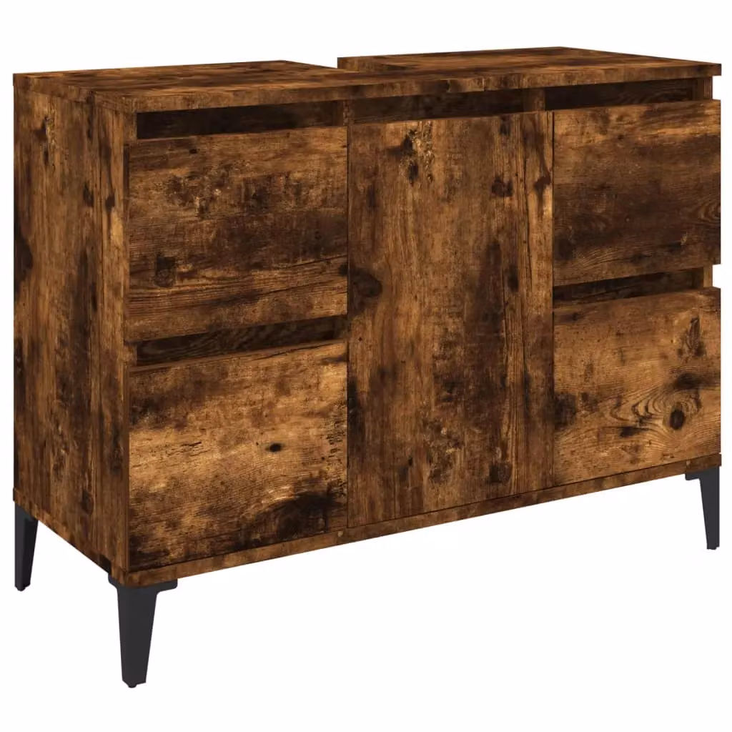 Berkfield Home Smoked Oak Sink Cabinet in Brown, W/D/H: 80 x 33 x 60 cm – 2