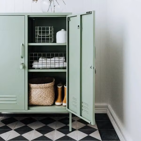 Mustard Made The Midi Storage Locker in Sage Green, Metal Freestanding Cabinet with Hinged Doors and Internal Shelves, H 111.0 x W 40.0 x D 85.0 cm – 4