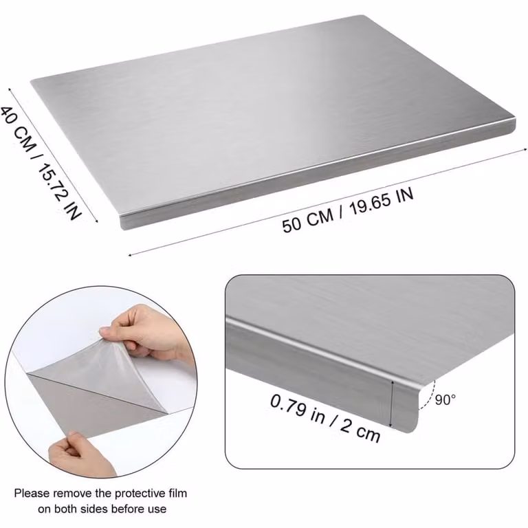 NESTLUNE Grey Stainless Steel Rectangular Cutting and Chopping Board, W: 50 cm, D: 40 cm, H: 1.5 cm