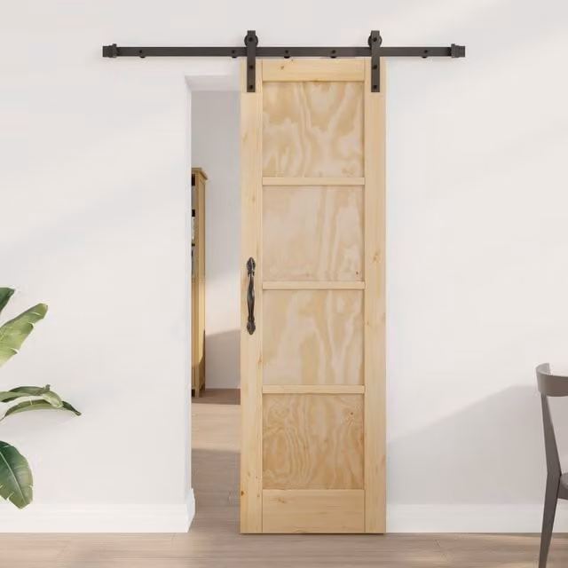 Berkfield Home Rustic Solid Wood Pine Sliding Door with Hardware Set, Beige, W: 61 cm, H: 198.5 cm