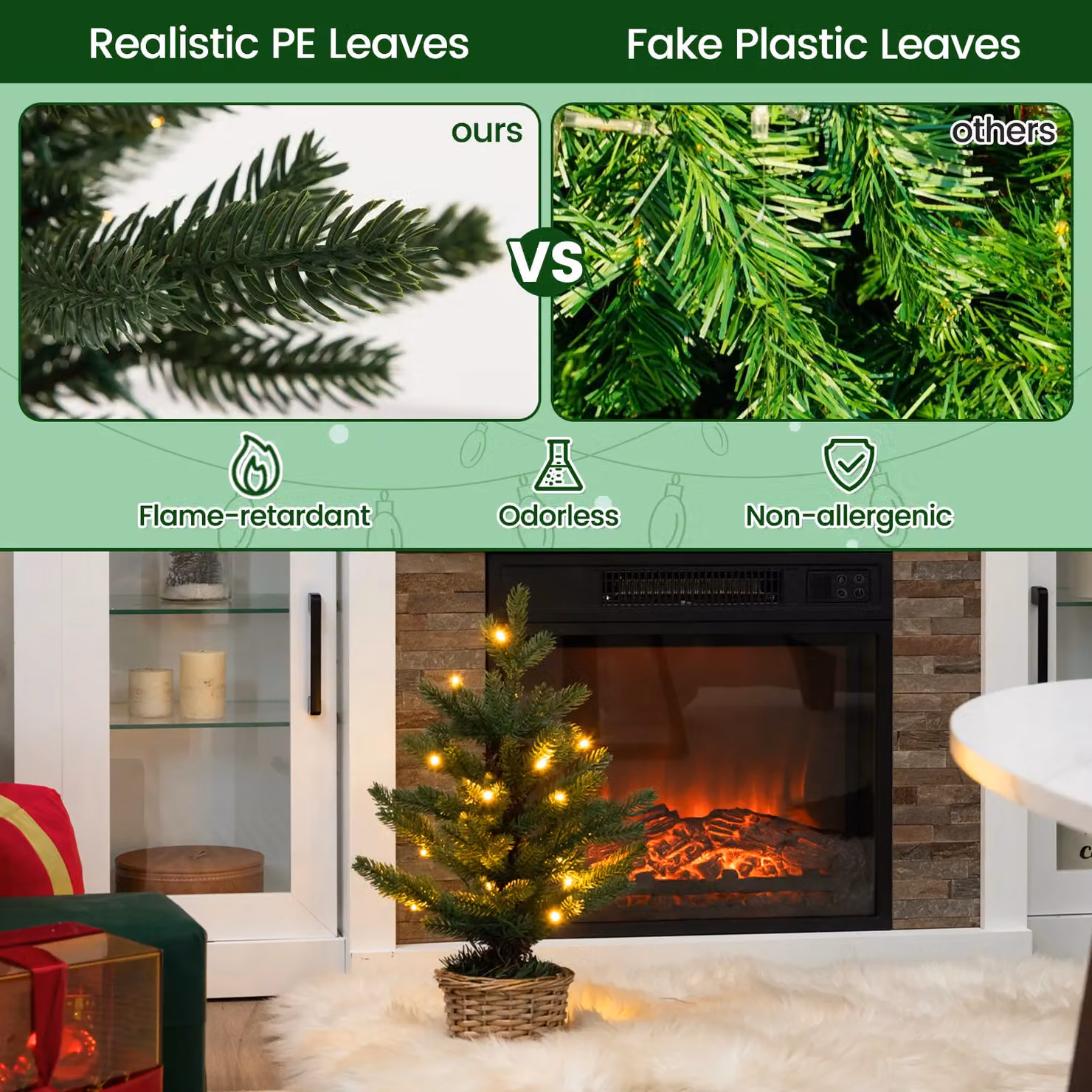 Gymax Green Tabletop Pre-lit Christmas Tree with 96 Tips and 20 Lights – 3