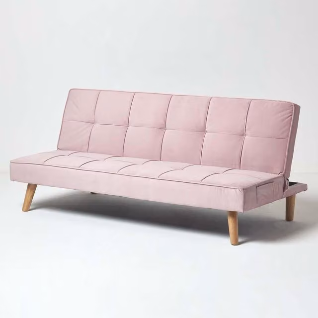 Homescapes Bower Pink Velvet 3 Seater Click-Clack Sofa Bed