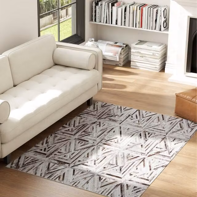 HOMCOM Brown Chenille Non-Slip Washable Patchwork Rug, W: 120 cm, L: 170 cm, H: 0.5 cm