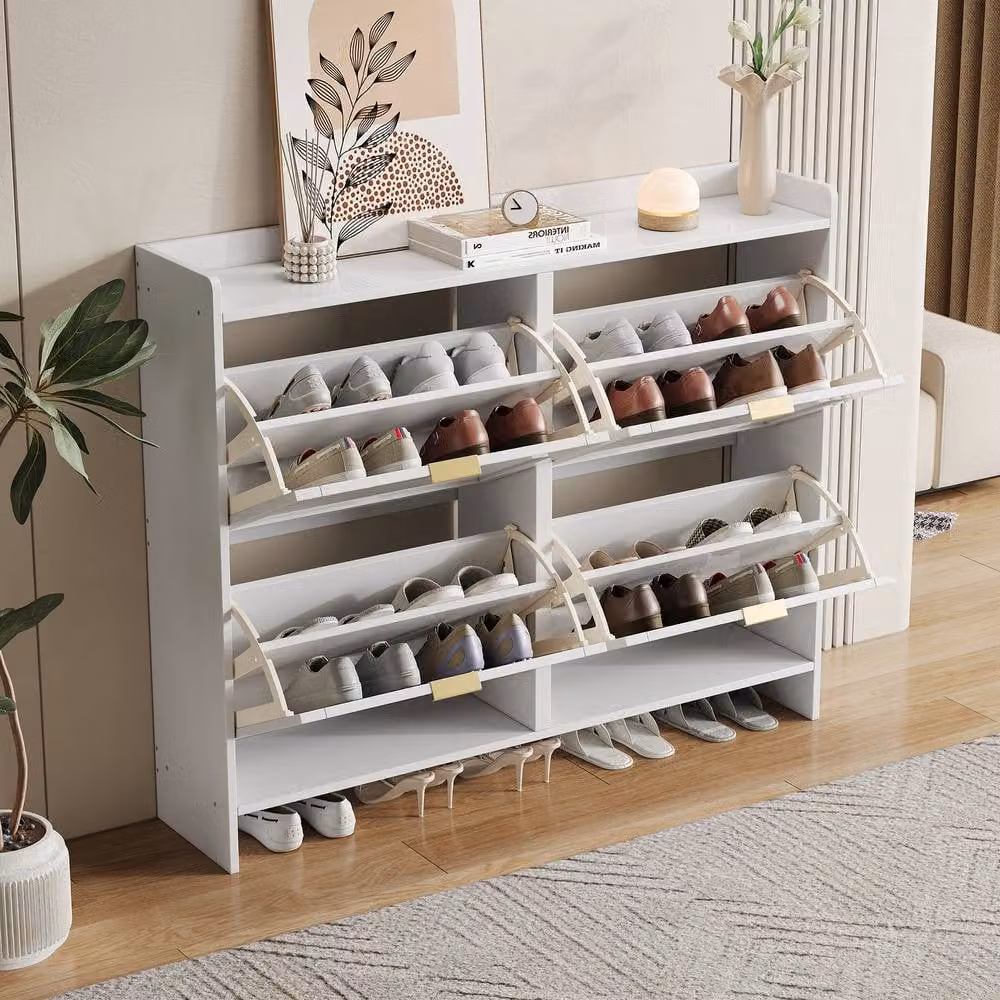 Merax White Vintage Flip Drawer Shoe Storage Cabinet with Tilting Compartments and Internal Shelves – 1