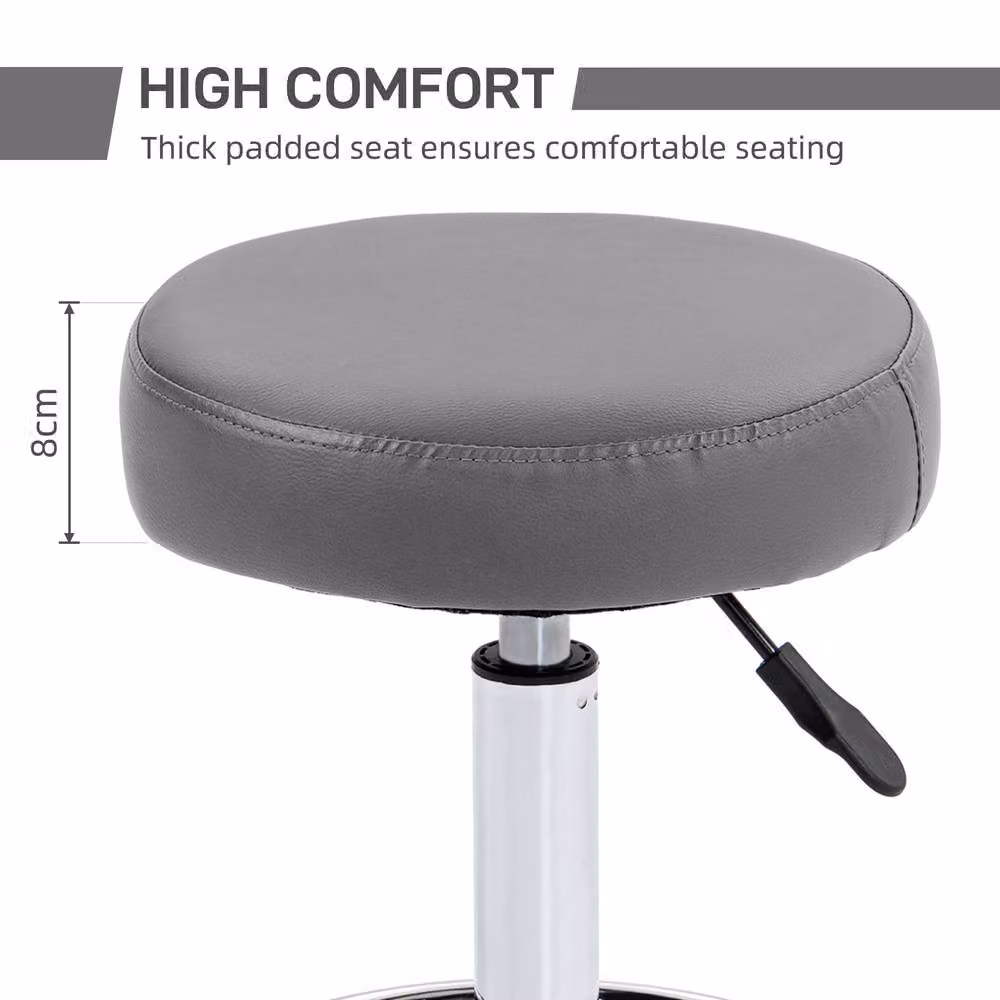 STILVORA Adjustable Rolling Stool with Castors in Grey Synthetic Leather – 3