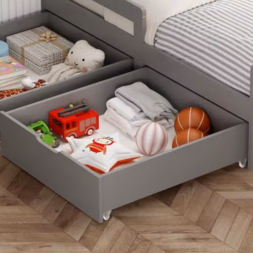 WestWood Solid Wood Montessori Toddler Bed Frame with Underbed Storage Drawer and Safety Rail, Grey or Natural, 90 x 190 cm – 3