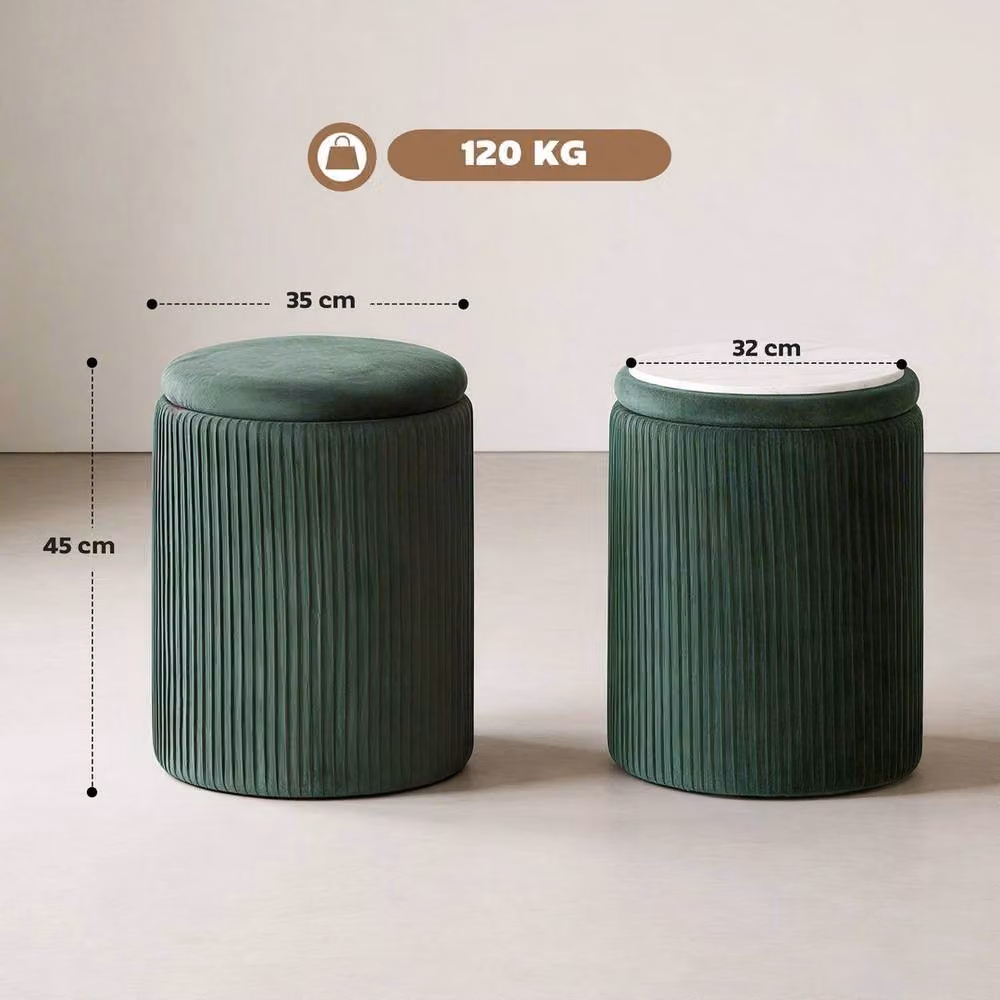 Kelvenix Round Velvet Storage Ottoman in Green with Removable Cover – 2