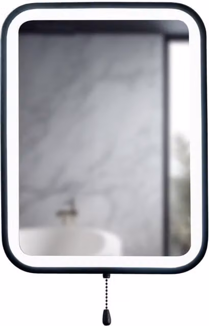 ValueLights Black Battery Operated IP44 Rated LED Bathroom Mirror with Pull Chain