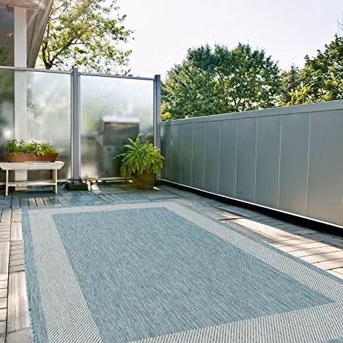 THE RUGS Aqua Bordered Outdoor and Indoor Rectangular Area Rug, W/D/H: 80 x 150 cm – 2
