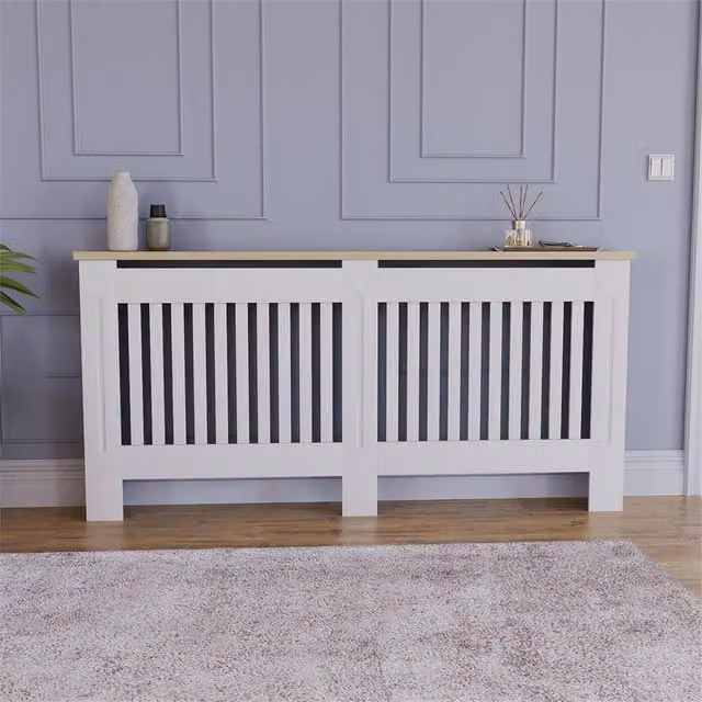 SPETLEK hite Modern Wood Radiator Cover in White, W/D/H: 83.3 x 19.0 x 172.0 cm