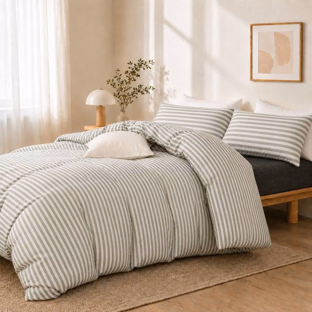 Lazzaro Home Grey Striped Reversible Double Brushed Microfibre Duvet Cover and Pillowcase Set, W/D/H: 200 x 220 cm – 2