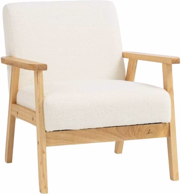 NESTLUNE Minimalist Bouclé Accent Chair with Solid Wood Frame in Beige – 1