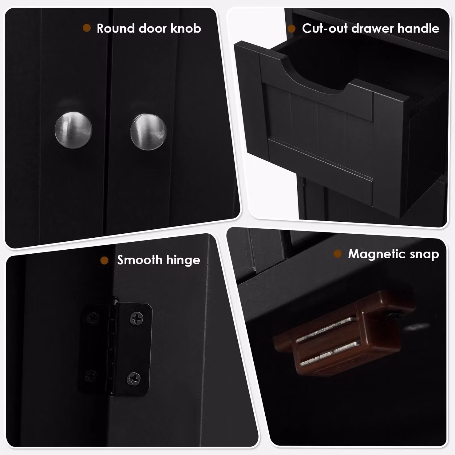 Costway Black Wooden Bathroom Floor Cabinet with Hinged Doors and Internal Shelves – 6