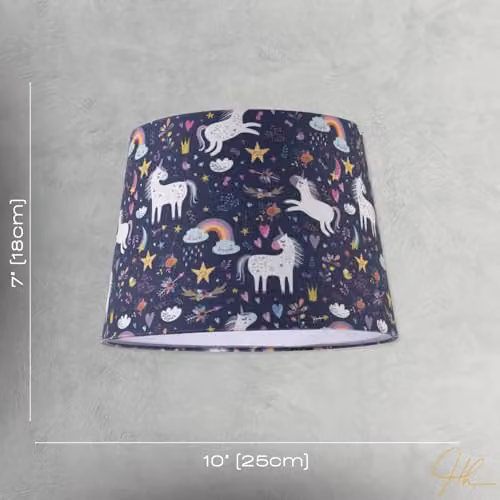 Happy Homewares Blue Unicorn Themed Childrens Fabric Lampshade with Rainbows and Stars, W/H: 18 x 25 cm – 5