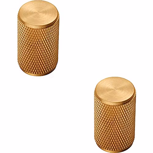 Loops 2 Pack Knurled Cylindrical Cupboard Door Knobs in Satin Brass
