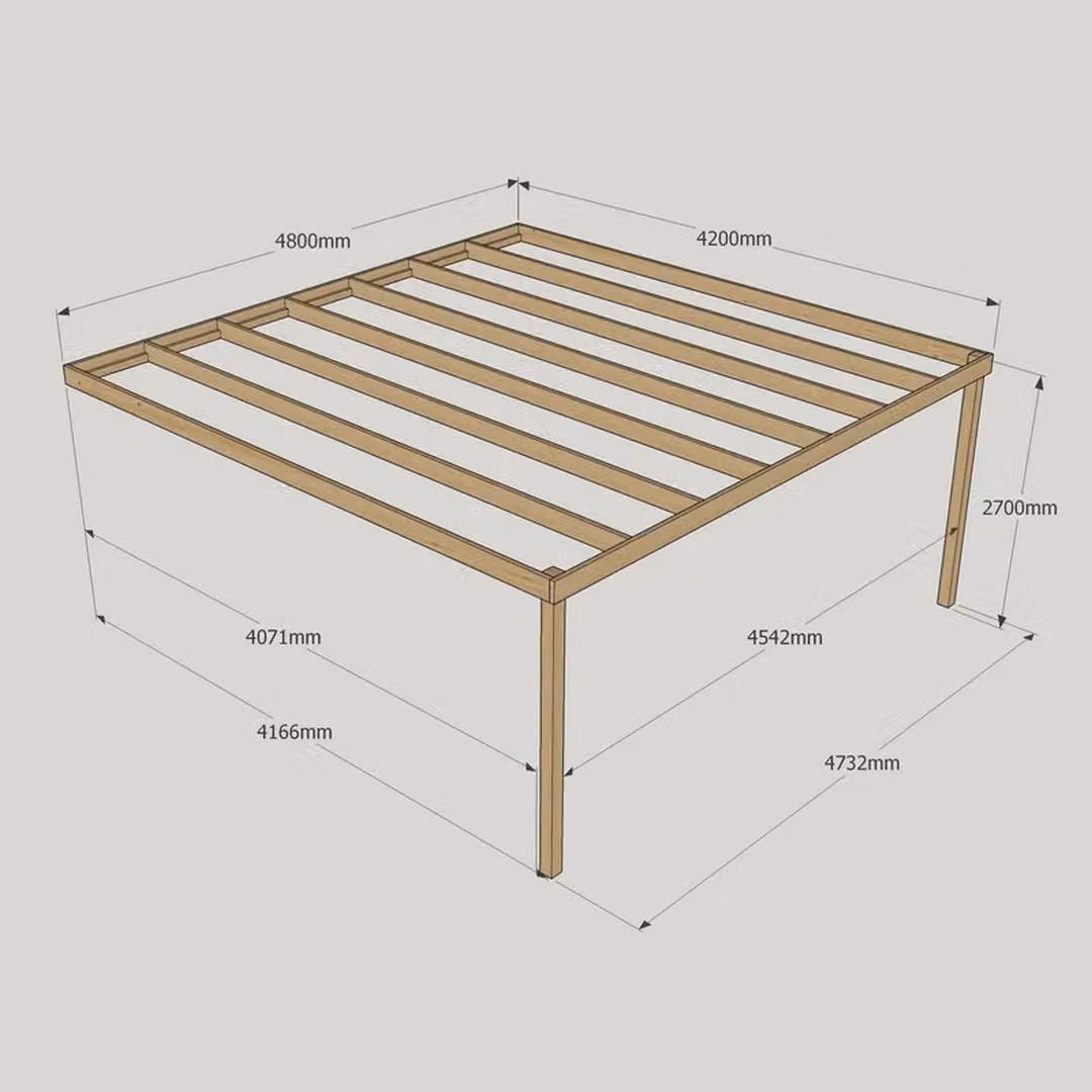 Rutland County Garden Furniture Ltd Wall Mounted Box Pergola in Rustic Brown Wood, W: 480 cm, D: 420 cm, H: 270 cm – 2