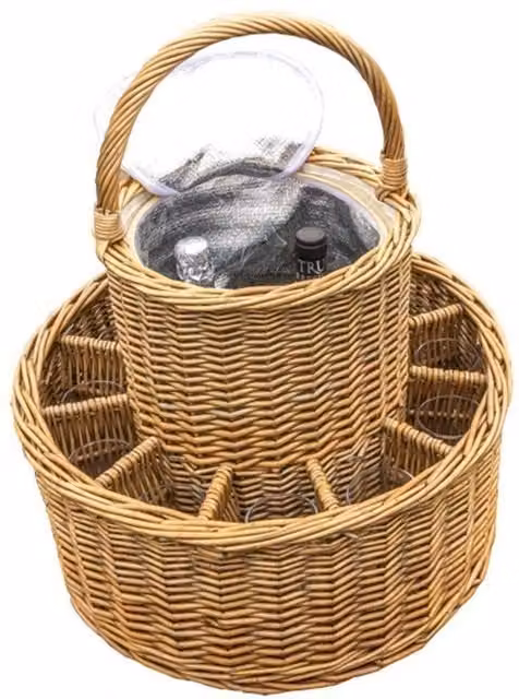 Red Hamper Wicker Celebration Basket with Fitted Cooler and Glasses in Red and Yellow