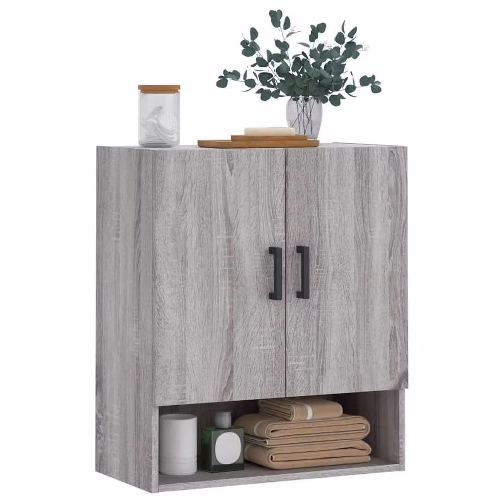Berkfield Home Grey Sonoma Wall Cabinet with Hinged Doors and Open Shelf, W/D/H: 60 x 31 x 70 cm – 2