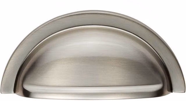 Loops Shell Cabinet Cup Pull Handle in Brushed Silver, Fixing Centres: 76 mm