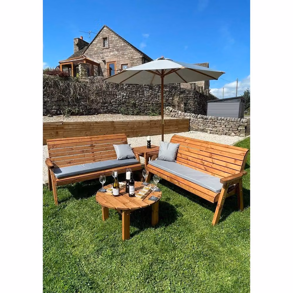Charles Taylor Balmoral Six Seater L-Shape Corner Garden Furniture Set with Outdoor 3 Seater Sofa, Coffee Table and Cushions in Brown and Grey – 3
