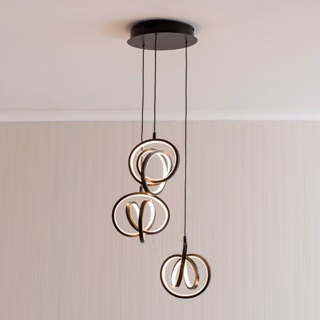 ValueLights Infinity Loop Twirl 3 Way Cluster Drop Integrated LED Ceiling Pendant Light in Black