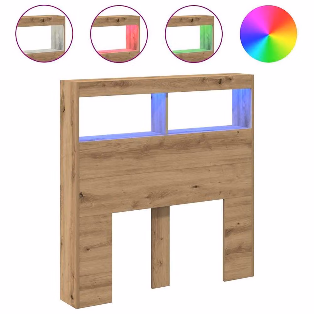 Berkfield Home Artisan Oak Headboard Cabinet with Integrated LED Lighting in Brown, W: 100 cm, D: 17 cm, H: 102 cm – 3