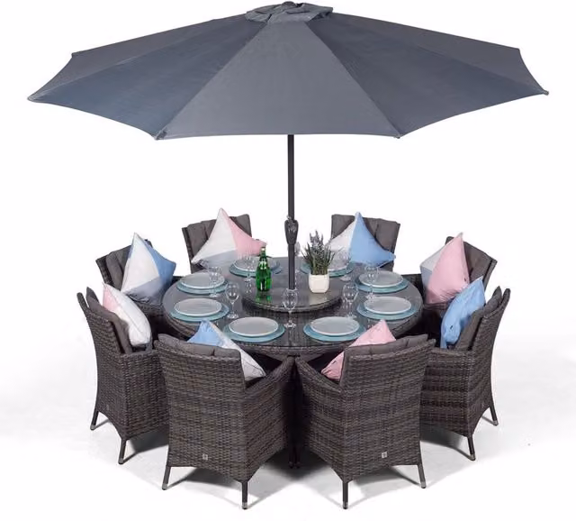 Giardino Savannah Round Rattan Patio Dining Set in Grey and Brown for 8 People