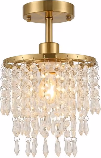 HOMCOM Gold Crystal Ceiling Light with LED Warm White Illumination – 1